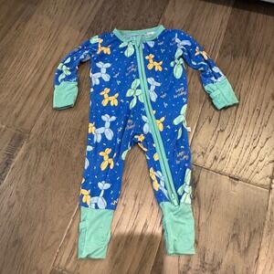 Lane‎ Co. Bamboo Newborn NB Blue Balloon Animal Print Zip Up Sleeper Pajamas